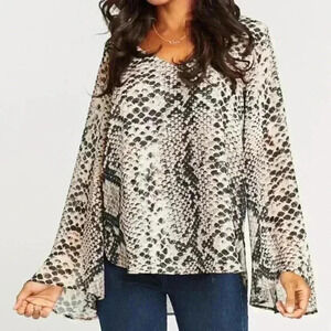 SHOW ME YOUR MUMU Hippie Dippie Top Womens Snake Skin Print Semi Sheer - Small